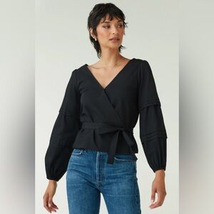 VETTA Women’s Poplin Blouse Black Convertible - size Medium